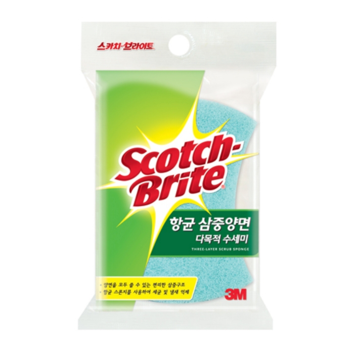 3M 스카치-브라이트 항균 삼중양면 다목적수세미(1개)