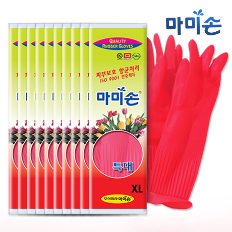마미손 고무장갑 레드 XL 특대형 x 10켤레
