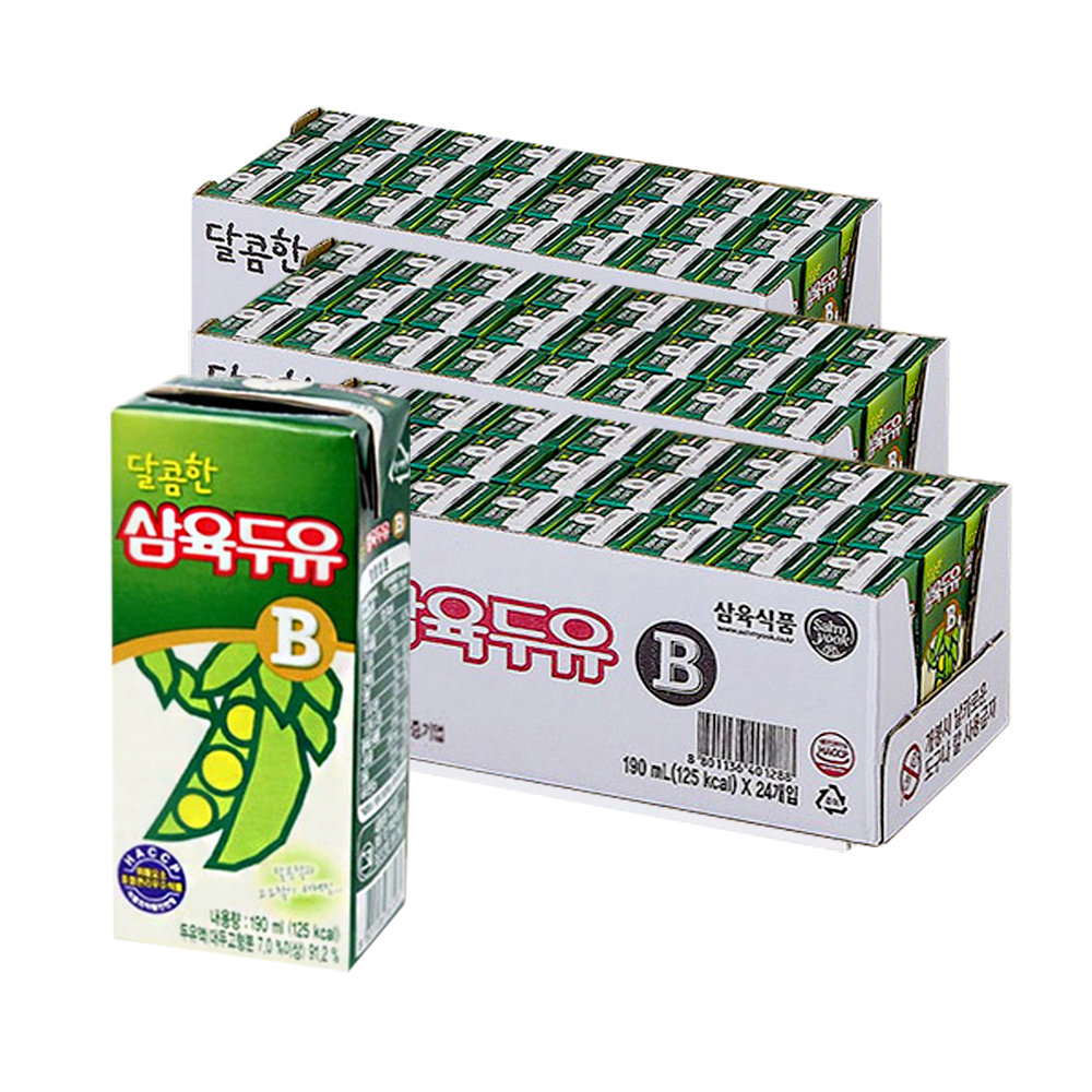 삼육두유 달콤한B 두유 190ml 72팩 (24팩x3)