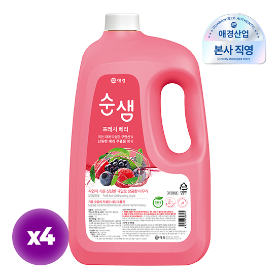 애경 순샘 대용량 주방세제 베리향 용기 3L x 4개