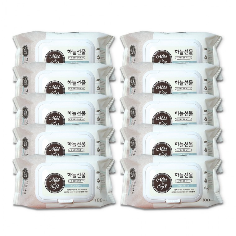 하늘선물 물티슈(100매 캡형)-10개