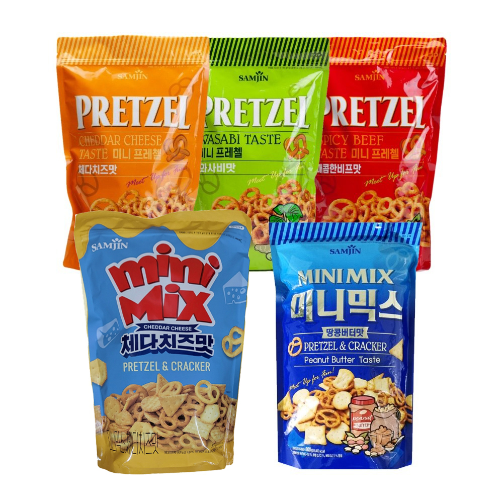 삼진 미니 프레첼 800g x 2봉 (매콤비프 체다치즈 와사비 미니믹스체다치즈 미니믹스땅콩버터 택1)